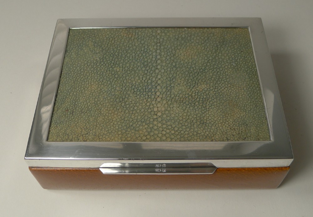 Stylish Sterling Silver, Shagreen and Leather Box c.1950