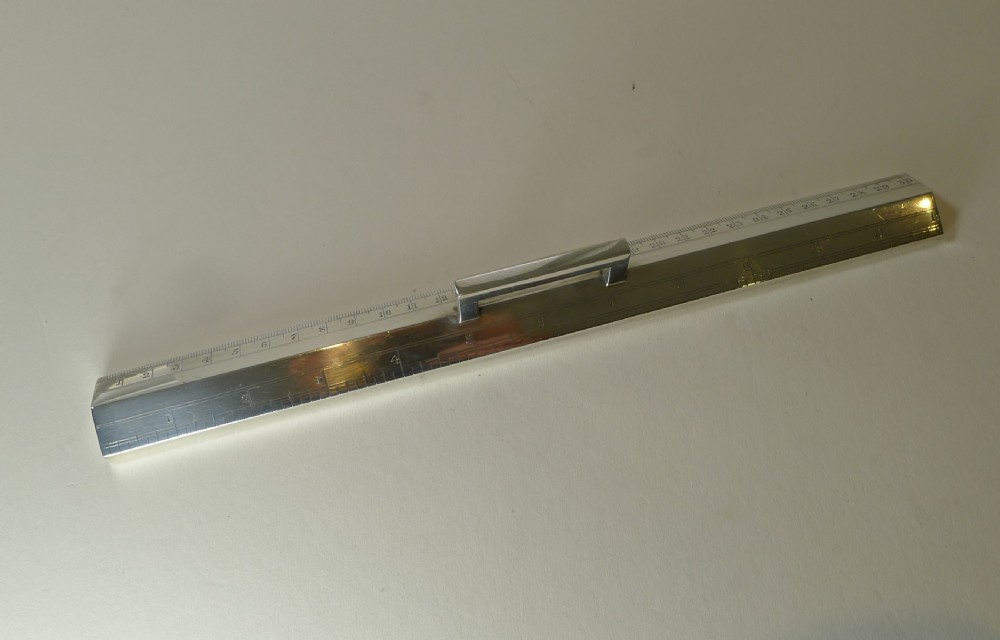 Rare Top-Notch Sterling Silver Desk Ruler by J C Vickery View IV