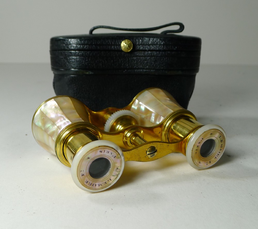 Fine Pair Antique Mother of Pearl Opera Glasses by LeMaire, Paris c.1890