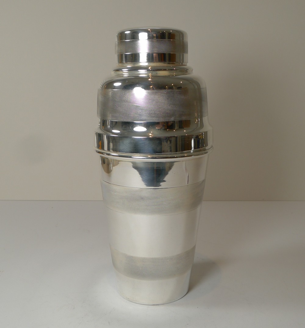 Large English Art Deco Cocktail Shaker With Integral Lemon Squeezer