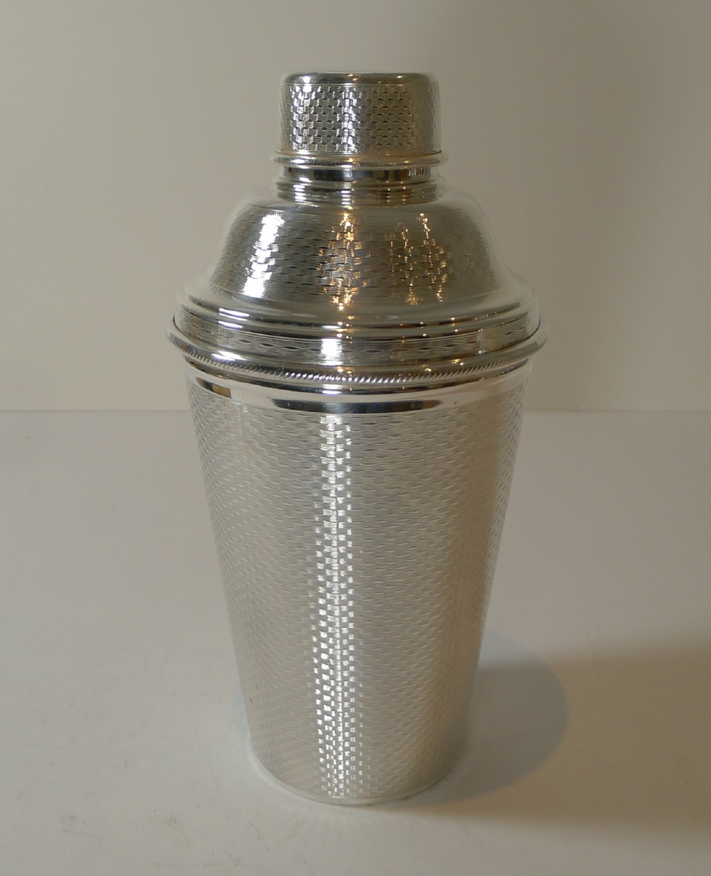 Large English Art Deco Silver Plated Cocktail Shaker - Engine Turned.
