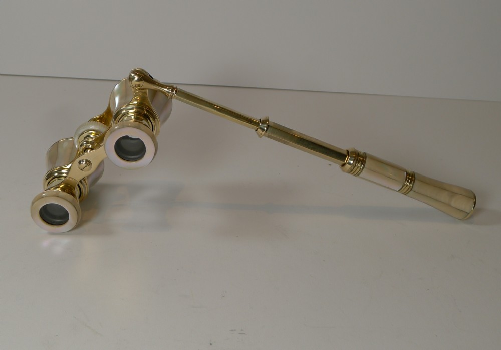 Fabulous Pair Antique French Mother of Pearl Opera Glasses c.1890 - Lorgnette Handle View III