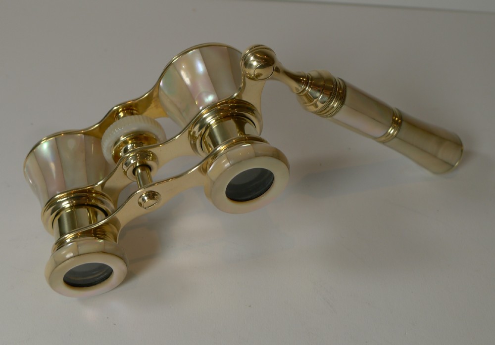 Fabulous Pair Antique French Mother of Pearl Opera Glasses c.1890 - Lorgnette Handle View IV