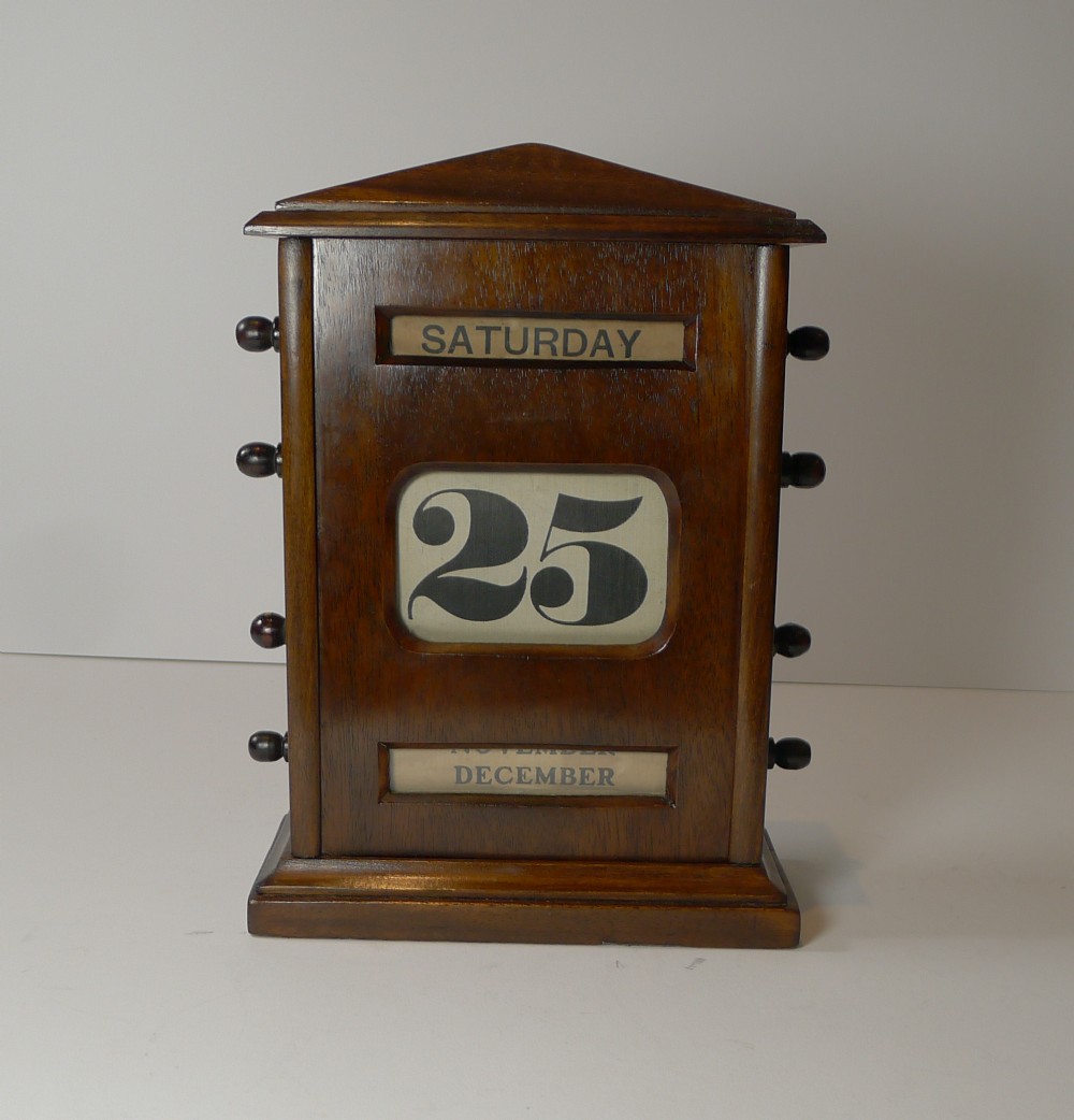 Large Antique English Mahogany Perpetual Desk Calendar c.1900
