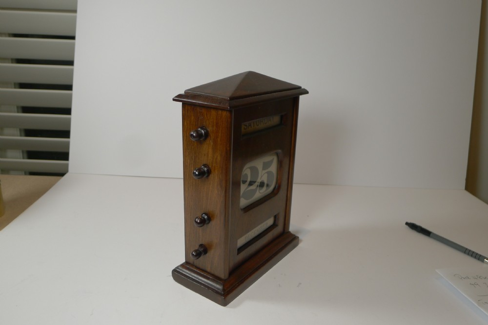 Large Antique English Mahogany Perpetual Desk Calendar c.1900 View III