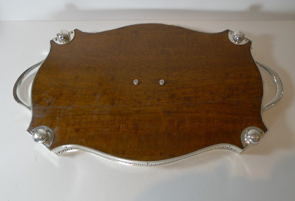 Stunning Antique English Oak and Silver Plate Drinks Tray c.1900 View VIII