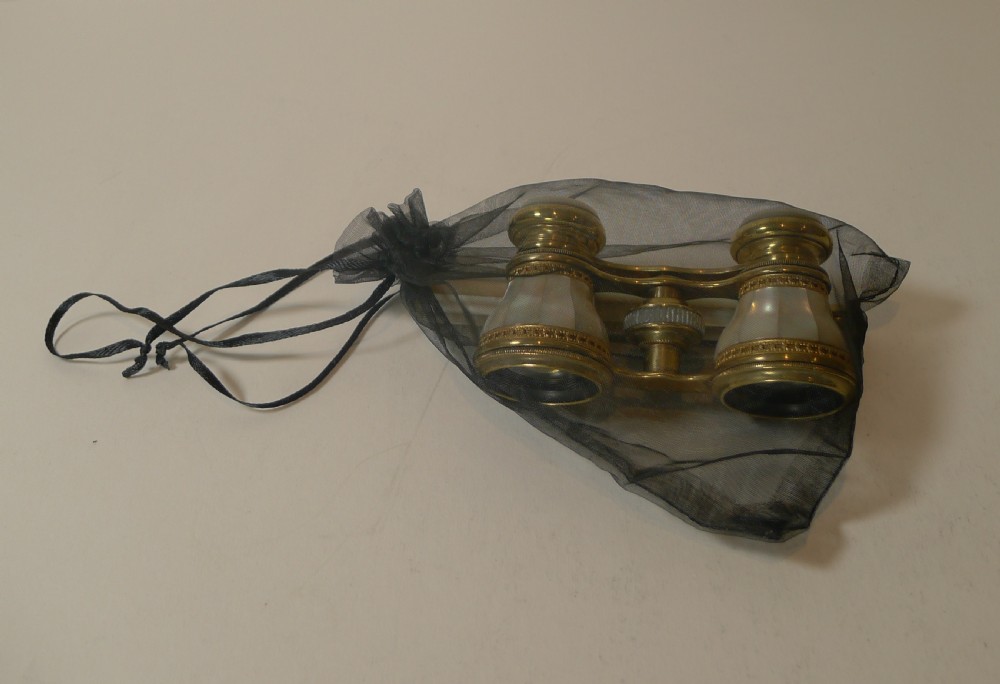 Pair French Mother of Pearl Opera Glasses - Lorgnette Handle c.1900 View X