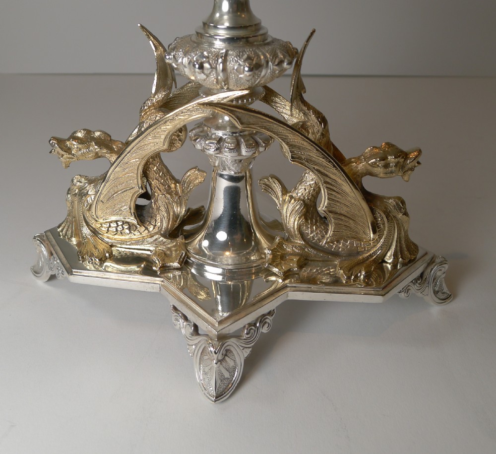 Magnificent Pair Antique English Centrepieces - Dragons - Reg. 1871 View IV