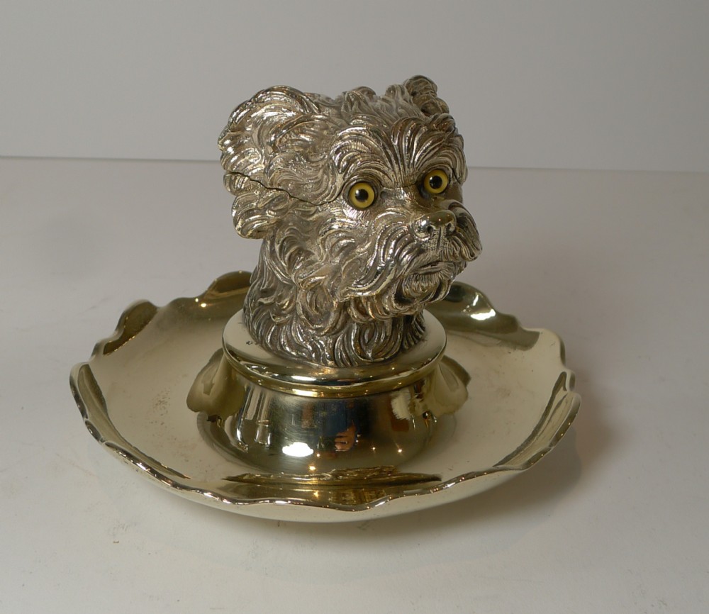 Antique Figural Inkwell - Greyfriars Bobby - Dog - c.1880