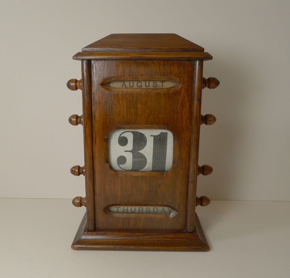 Antique English Oak Perpetual Calendar, c.1910