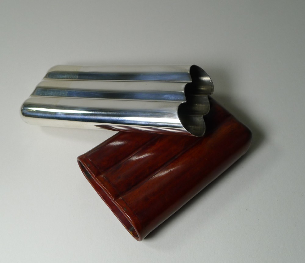 Fine Italian Leather and Sterling Silver Cigar Case c.1950