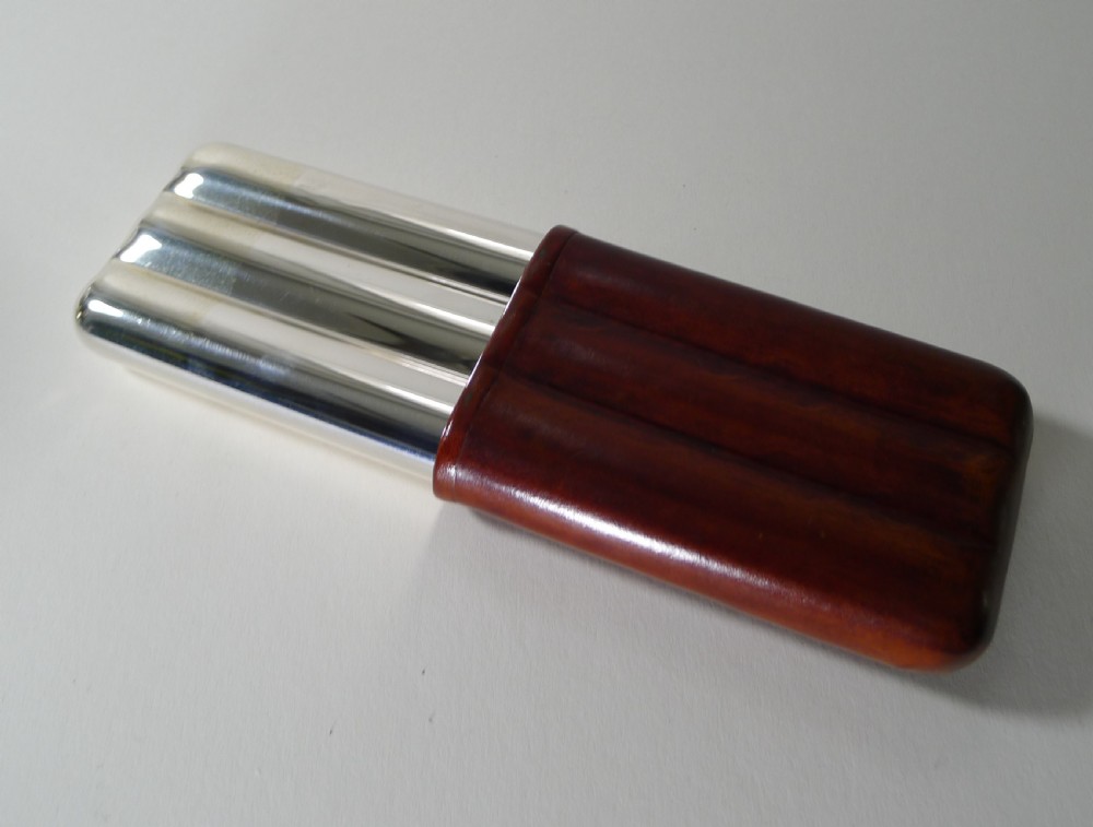 Fine Italian Leather and Sterling Silver Cigar Case c.1950 View VIII
