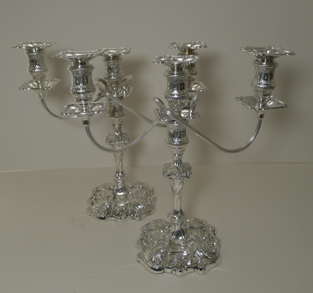 Pair Antique English Silver Plated Candelabra by Jenkins & Timm