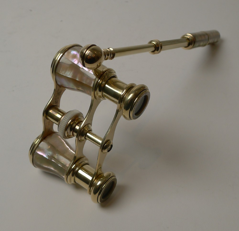 Fabulous Pair Antique French Mother of Pearl Opera Glasses c.1900 - Lorgnette Handle