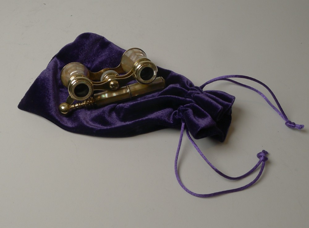 Fabulous Pair Antique French Mother of Pearl Opera Glasses c.1900 - Lorgnette Handle View III