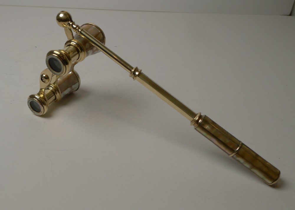 Fabulous Pair Antique French Mother of Pearl Opera Glasses c.1900 - Lorgnette Handle View VII