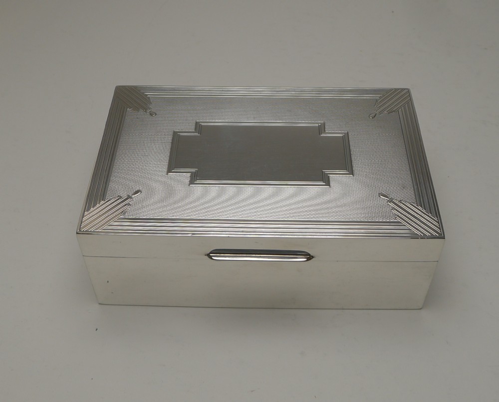 Outstanding Art Deco Silver Cigarette / Table Box - 1934
