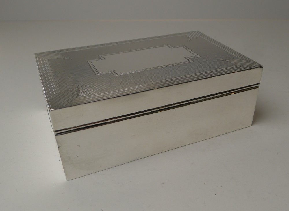 Outstanding Art Deco Silver Cigarette / Table Box - 1934 View VII