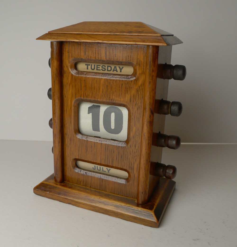 Small Antique English Oak Perpetual Calendar c1900