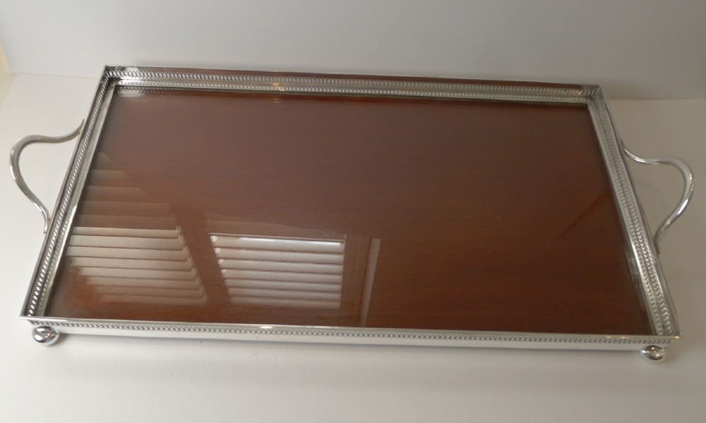 Mahogany, Glass & Silver Plated Tray by John Grinsell & Sons c.1900 View V