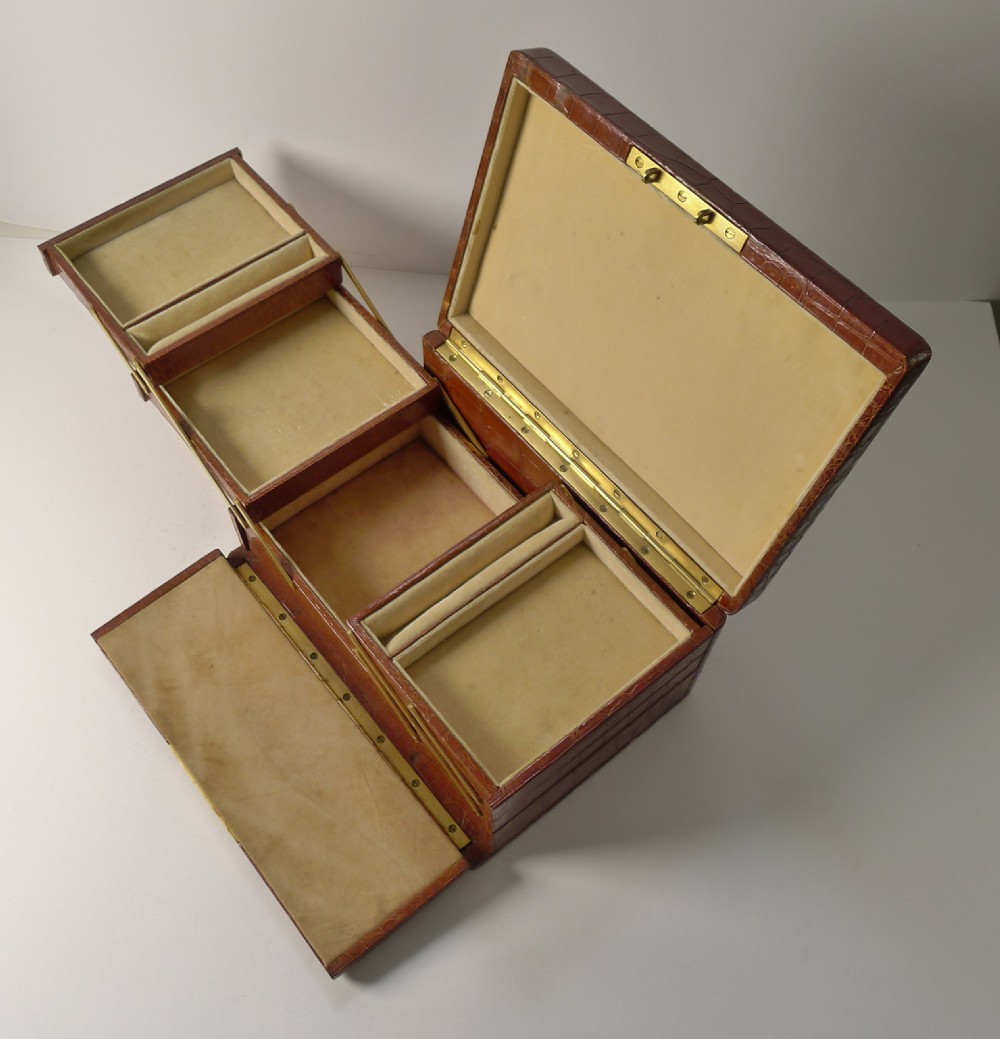Fine Antique English Crocodile Jewellery Box c.1900 by Mappin & Webb View XI