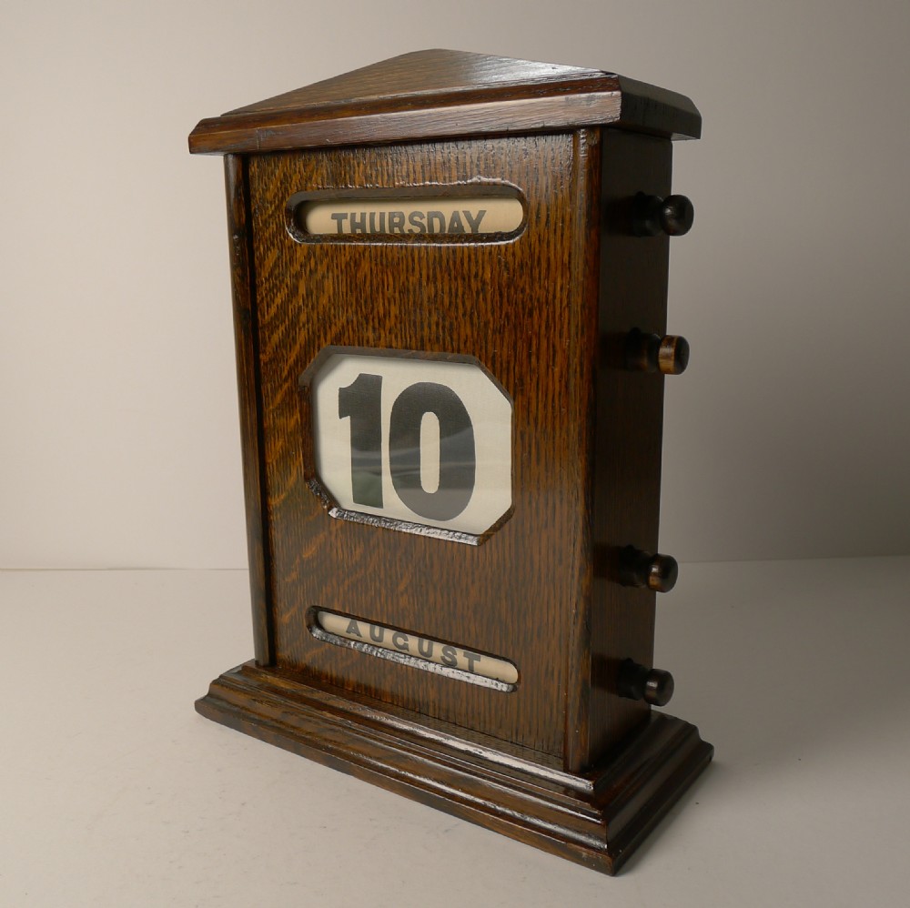 Large Antique English Oak  Perpetual Desk Calendar c.1910