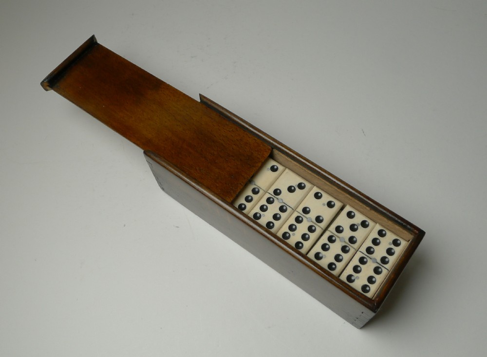 Antique English Boxed Bone & Ebony Wood Dominoes View III