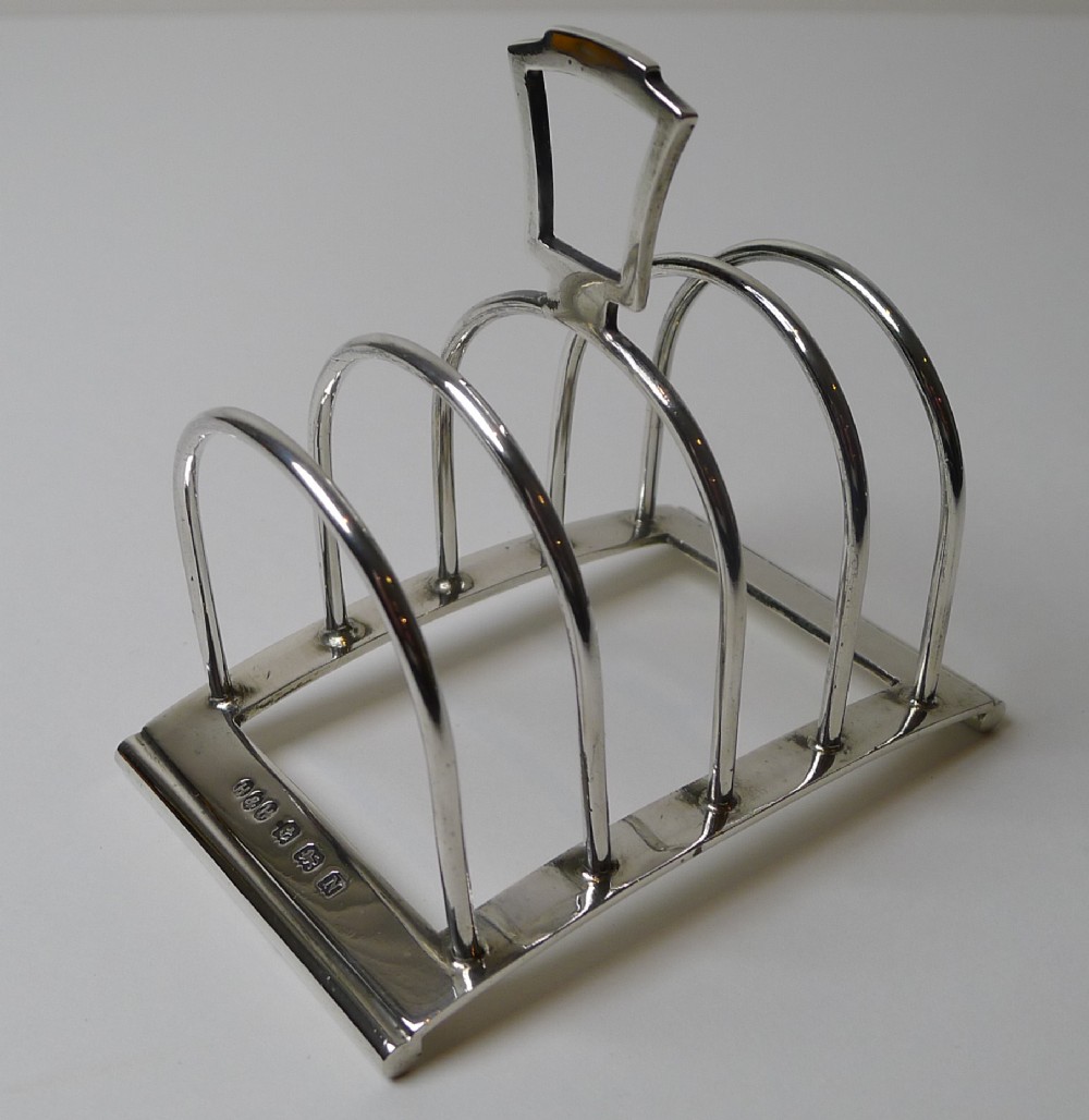 English Art Deco Sterling Silver Toast Rack by Hukin & Heath
