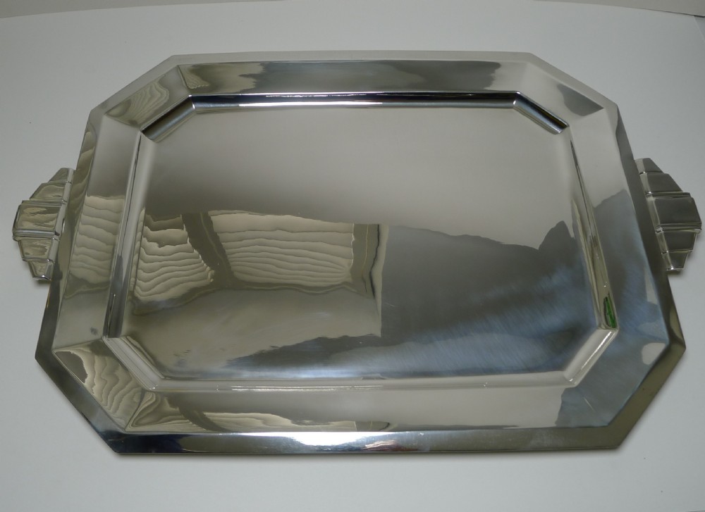 Grand French Silver Plated Drinks Tray by Saglier Freres, Paris - Art Deco 