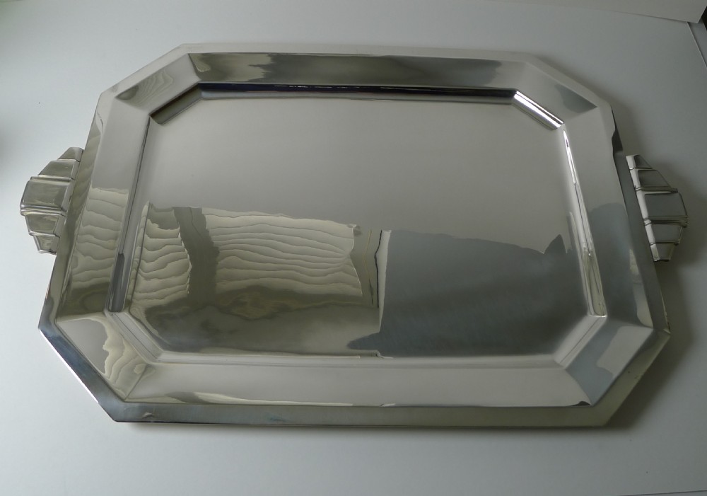 Grand French Silver Plated Drinks Tray by Saglier Freres, Paris - Art Deco  View II
