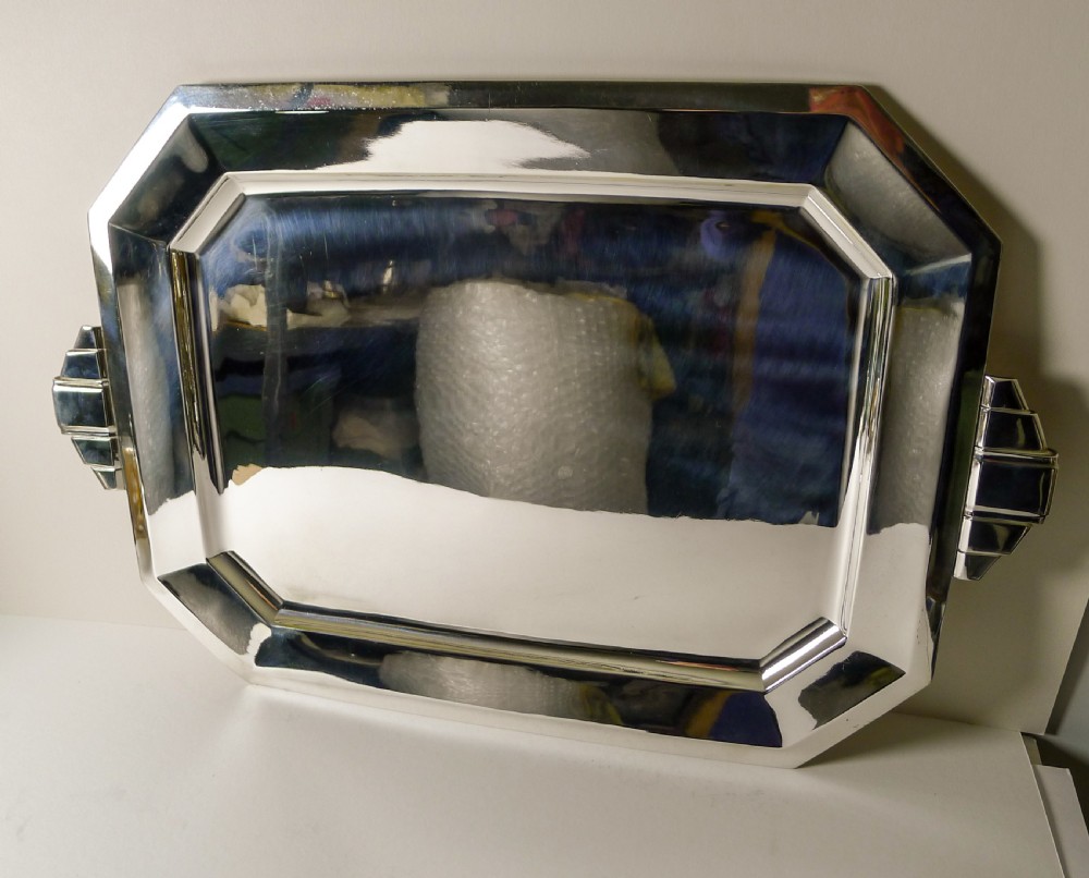 Grand French Silver Plated Drinks Tray by Saglier Freres, Paris - Art Deco  View III