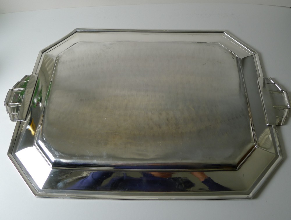 Grand French Silver Plated Drinks Tray by Saglier Freres, Paris - Art Deco  View IV
