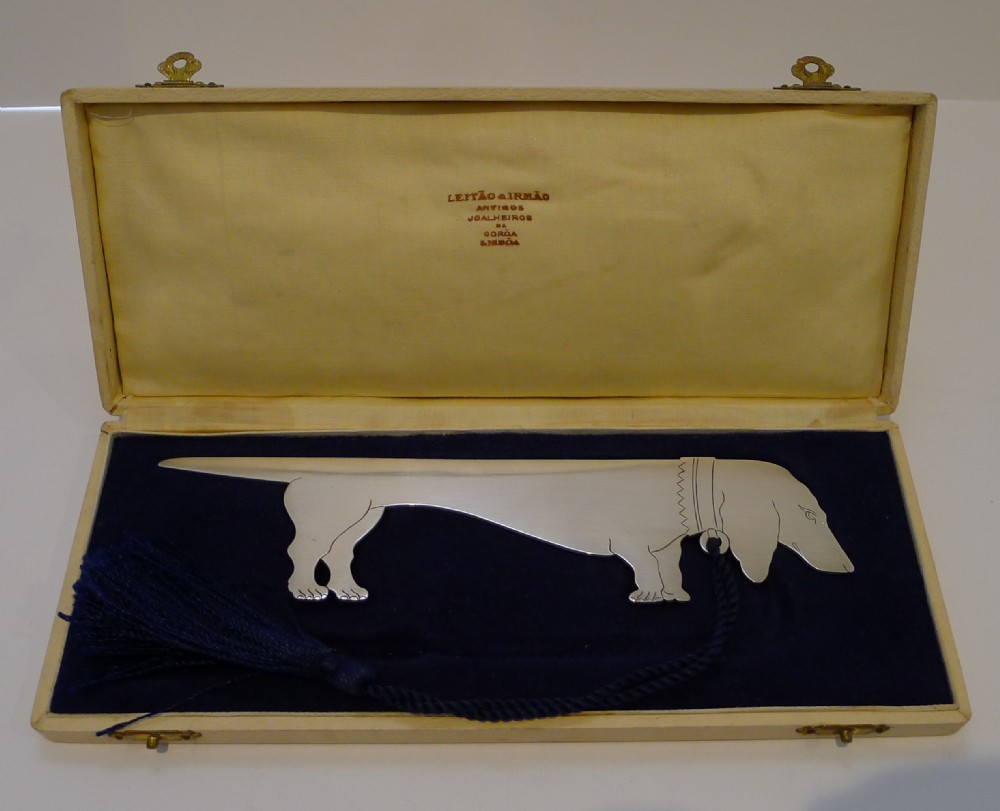 Magnificent Art Deco Portuguese Sterling Silver Letter Opener - Dachshund 