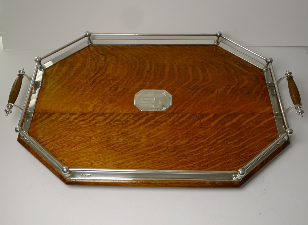 Rare Antique English Oak & Solid Sterling Silver Tray - 1904