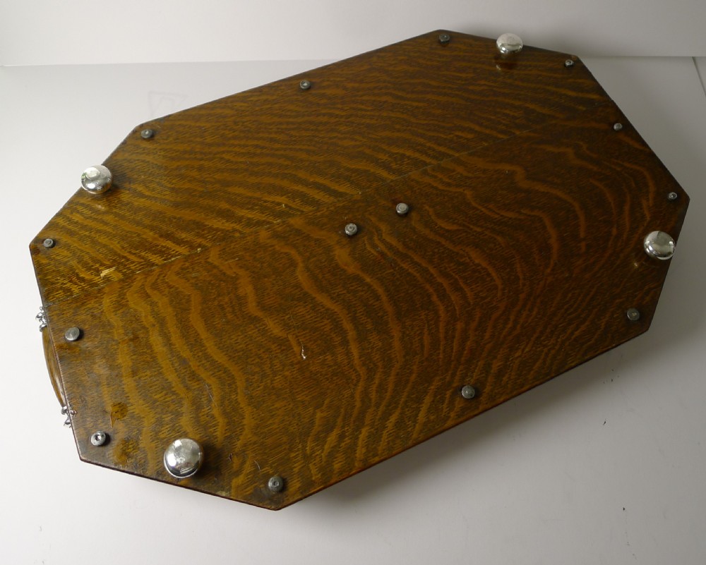Rare Antique English Oak & Solid Sterling Silver Tray - 1904 View IX