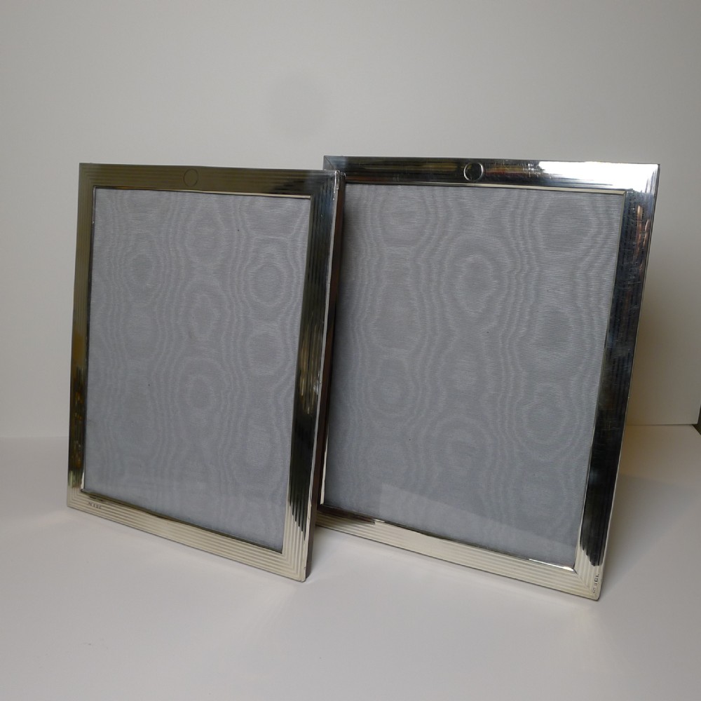 Pair Large Engine Turned English Silver Photograph / Picture Frames