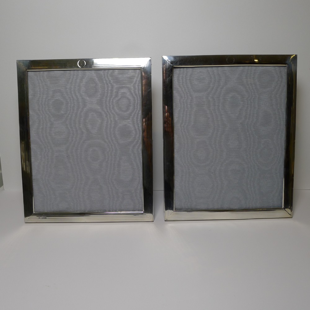 Pair Large Engine Turned English Silver Photograph / Picture Frames View II