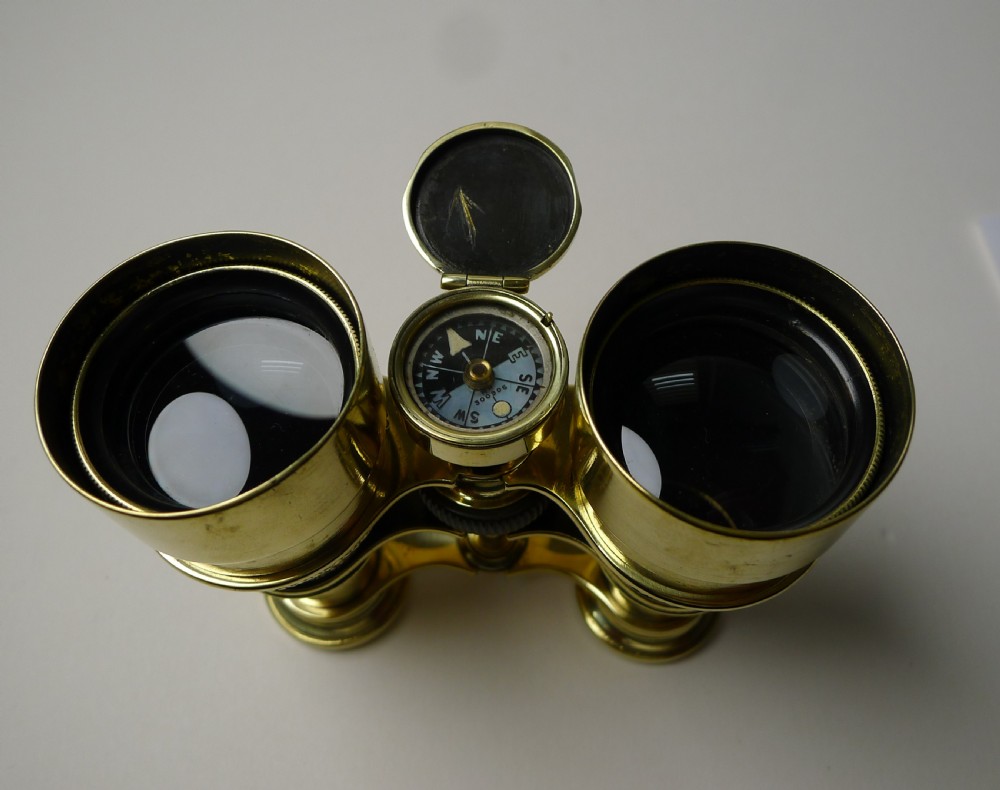 Antique English Field Glasses / Binoculars by Lawrence and Mayo - With Compass