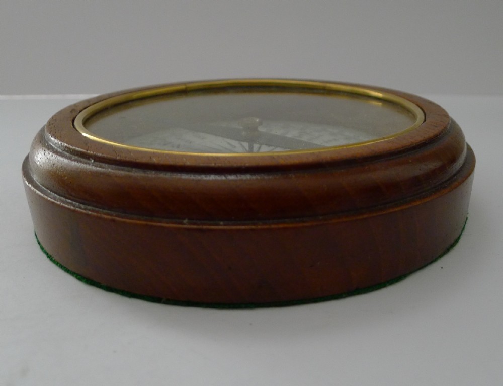 Large English Edwardian Mahogany Desk Compass c.1910 View III