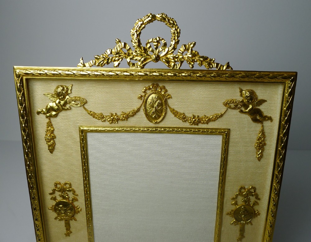 Large French Gilded Bronze Photograph / Picture Frame - Cherubs View V