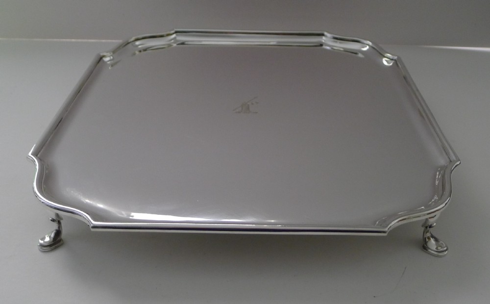 Grand Large Victorian Square Footed Salver / Tray c.1860 View II
