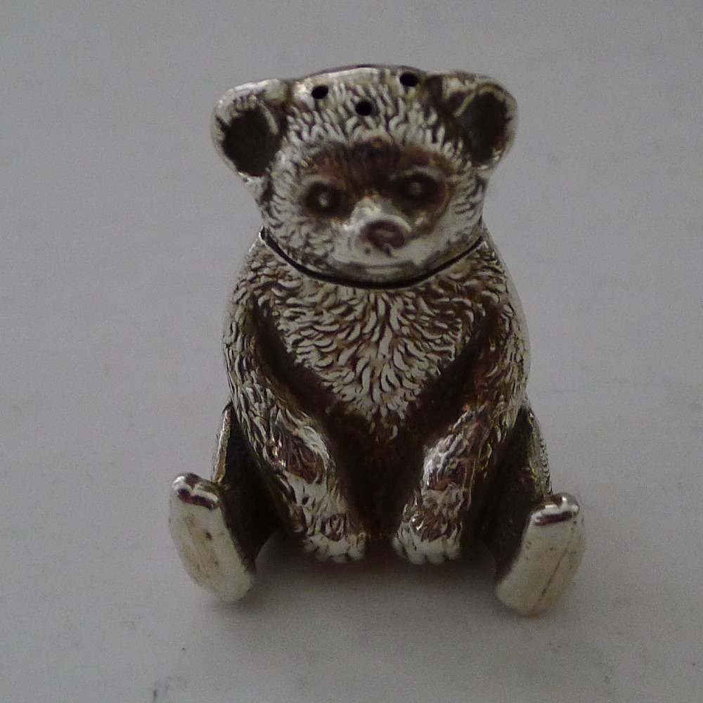 Antique English Novelty Sterling Silver Teddy Bear Pepper - 1909