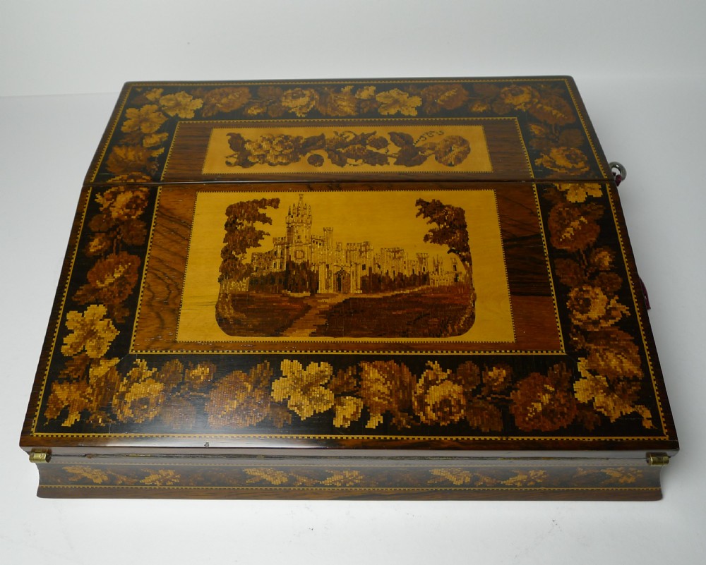 Fine Tunbridge Ware Writing Box / Lap Desk - Eridge Castle c.1870