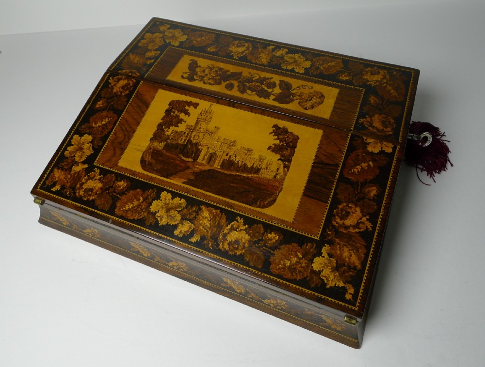 Fine Tunbridge Ware Writing Box / Lap Desk - Eridge Castle c.1870 View II