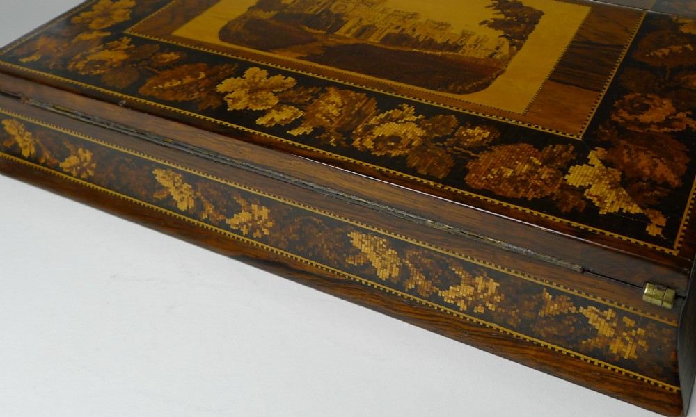 Fine Tunbridge Ware Writing Box / Lap Desk - Eridge Castle c.1870 View IV