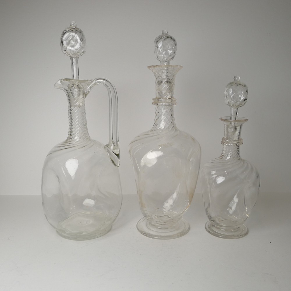 Set Three Venetian Glass Decanters / Claret Jug c.1950