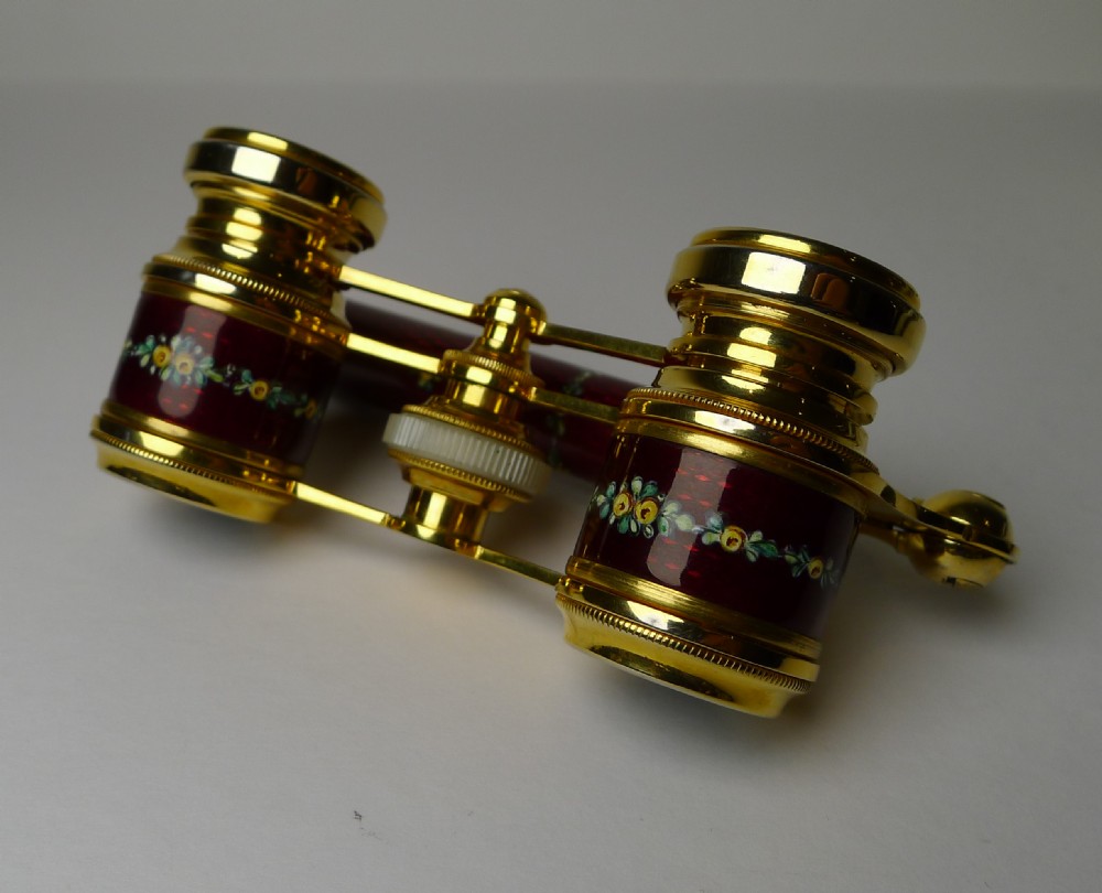 Stunning Hand-Painted Guilloche Enamel Opera Glasses c.1920 View IV