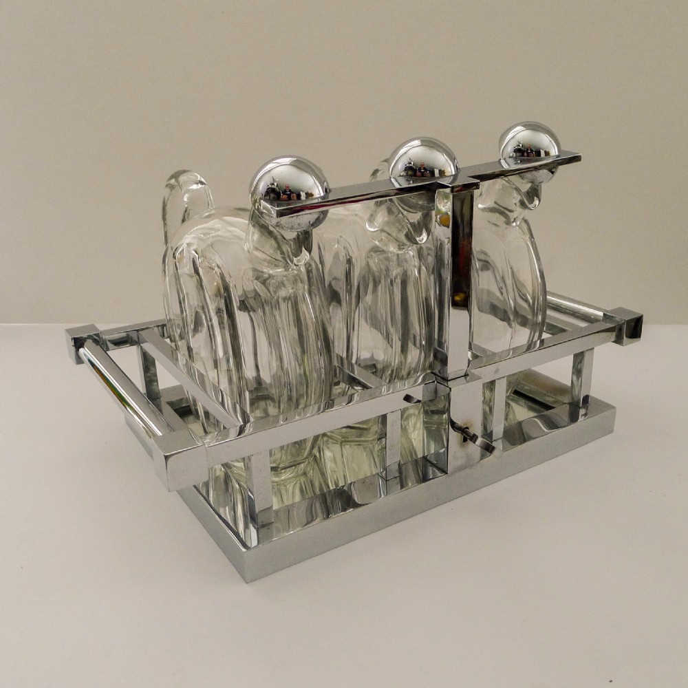 Jacques Adnet Modernist Tantalus - Baccarat Decanters c.1930