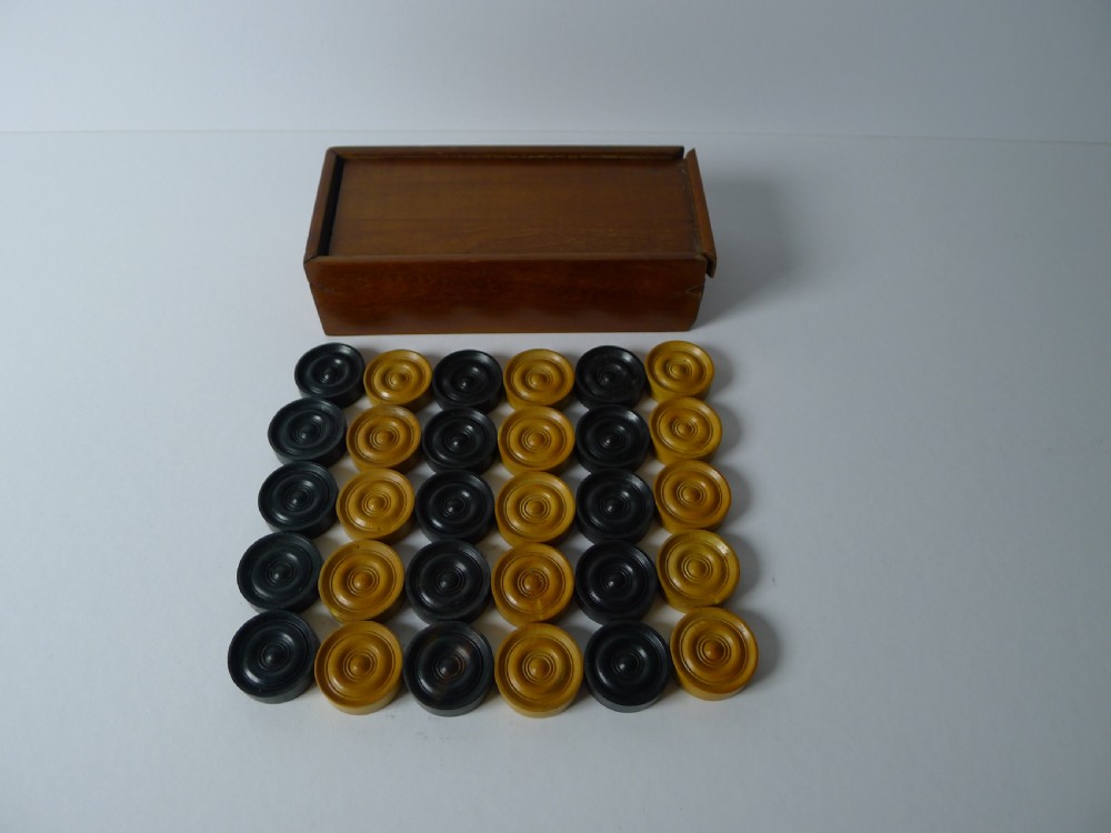 Small Set Antique Draughts / Checkers / Backgammon Counters