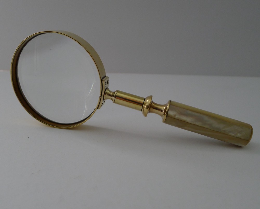 Fine Quality Antique English Brass and Mother of Pearl Magnifying Glass c.1890 View II